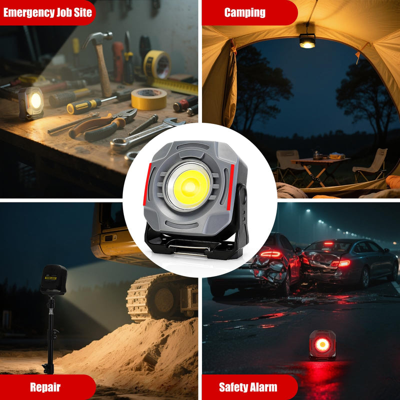 [Australia - AusPower] - SUNPRO Magnetic Work Light Rechargeable, Portable FloodLight with Hook, Stepless Dimmable for Camping Car Repairing Emergency Job Site Lighting(2, Grey) 2 