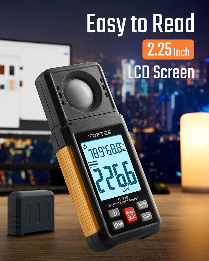 [Australia - AusPower] - TopTes TS-710 Light Meter, Lux/Foot Candles Meter with 180º Rotating Sensor, 0.1~200,000 Lux Range, Large Backlit Display, Light Meter for Plants, Car Headlights, Home & Office LEDs (Includes Battery) 