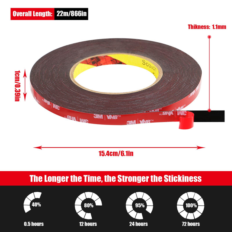 Double Sided Tape Heavy Duty, Waterproof Mounting Foam Tape, 73ft Length, 0.4in Width, High Temperature Resistant Adhesive Tape for Car, LED Strip Light, Office Decor, Uses VHB 5952 Raw Material 0.4in x 73ft