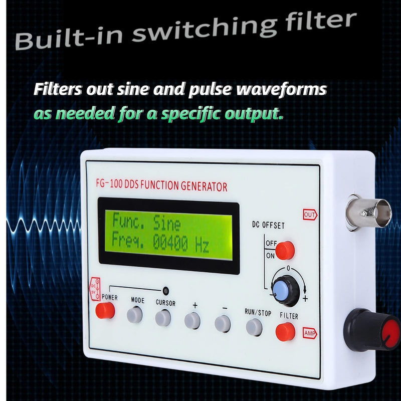 FG-100 DDS Function Generator Sine Frequency 1HZ-500KHz Counter Signal Source Generator Meter, Waveform Generator, Function Signal Generator