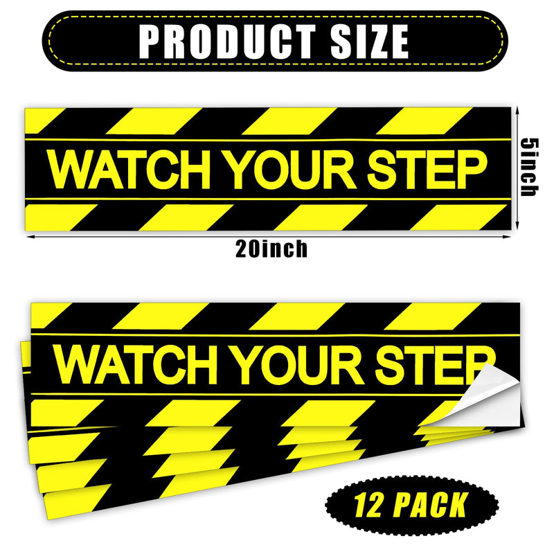 Boao 12 Pcs Watch Your Step Floor Decals Stickers, 20 x 5 Inch Self-Adhesive Vinyl Sticker, Watch Your Step Floor Sticker Anti Slip Warning Tape for Workplace Safety Wet Stair Caution