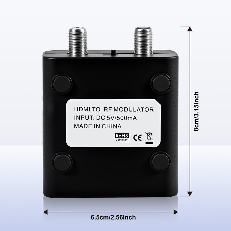 HDMI to RF Modulator, HDM61 VHF HDMI to RF Converter Adapter for TV NTSC Format Output, 1080P PLL Control for Home TV Game Console