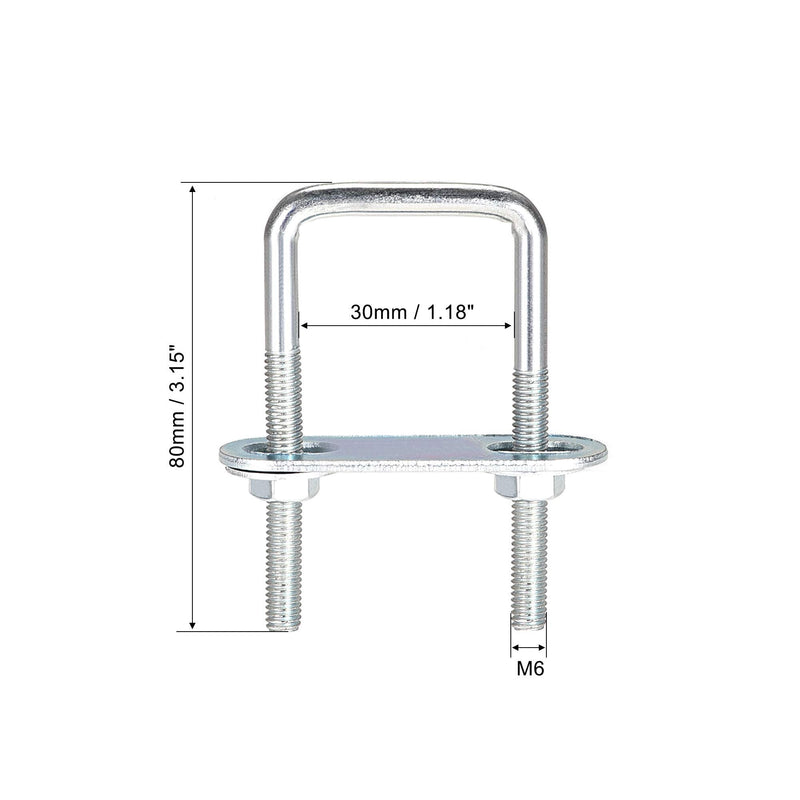 [Australia - AusPower] - uxcell Square U-Bolts 1-1/4"(30mm) Inner Width Carbon Steel M6 with Nuts, Frame Plate, Round Washers 30x80mm(W*L) 