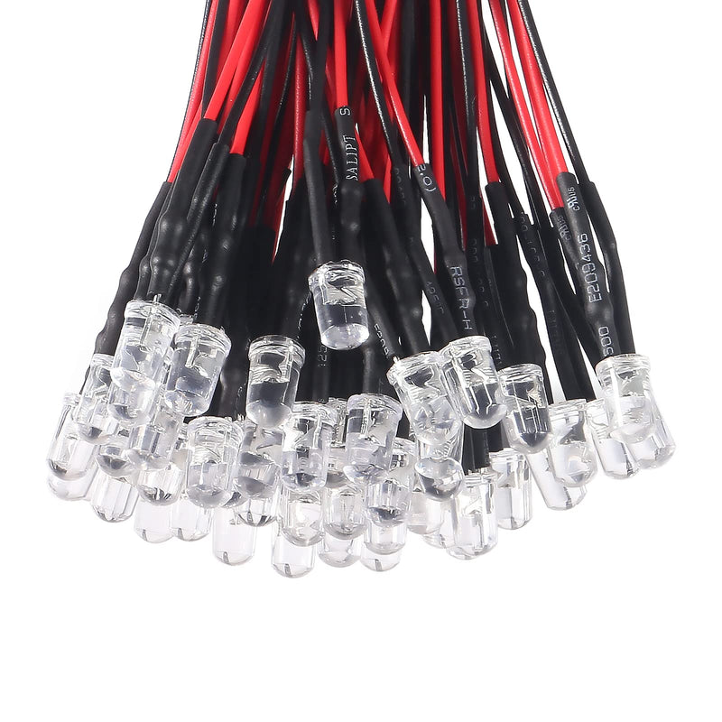 [Australia - AusPower] - 50pcs 5mm LED Lights - 12V White Color, Ultra Bright, Clear Lens, Small LED Lamps for DIY Lighting, Science Experiments 