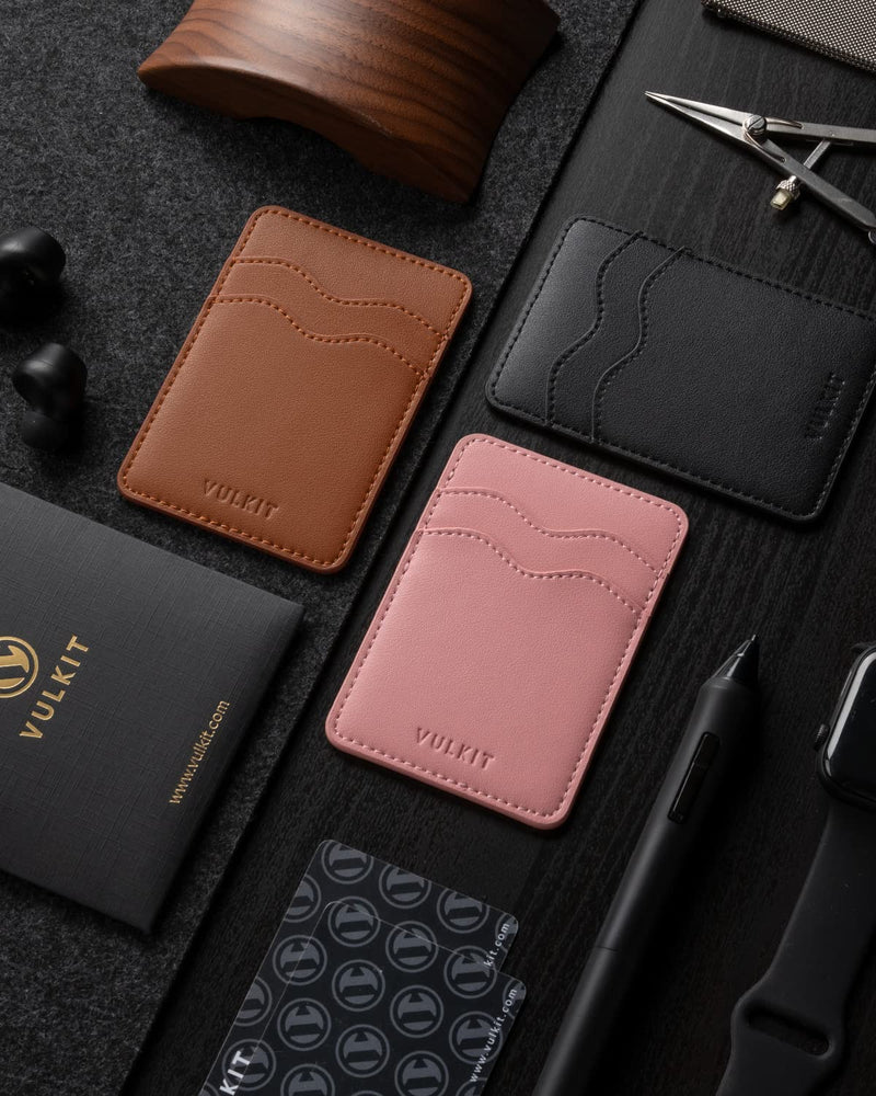 [Australia - AusPower] - VULKIT Phone Card Holder Slim Leather Adhesive Pocket RFID Blocking Credit Card Sleeves Sticker for Back of Smartphone(Brown) Brown 