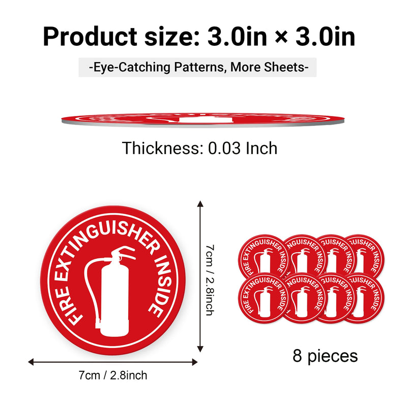 Fire Extinguisher Inside Stickers | 2.75" x 2.75" Engineer Grade Reflective Labels, Pack of 8 White, Black, Red 2