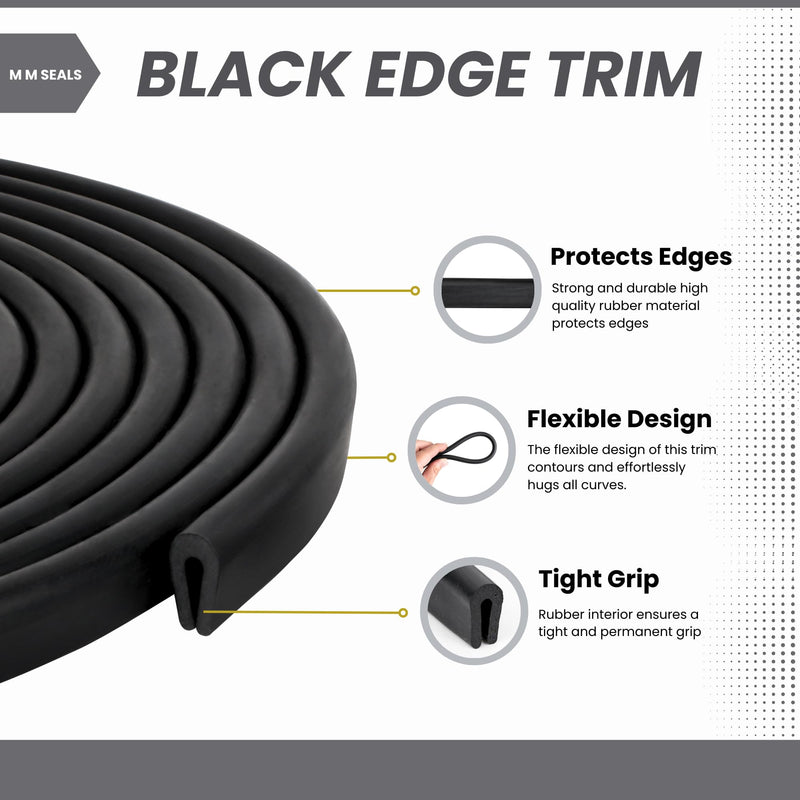 Black U Channel Edge Trim Rubber Seal EPDM 11/32" High x 3/16" Wide (50 Feet) 50 Feet