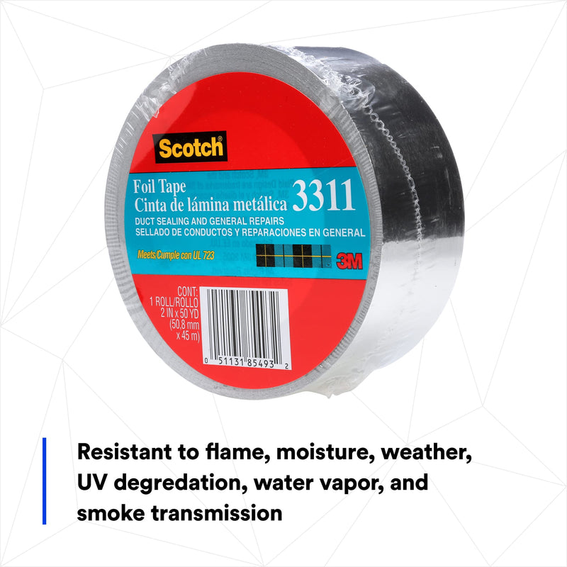 Scotch Foil Tape, 2 inches by 50 Yards, 3311, 1 roll