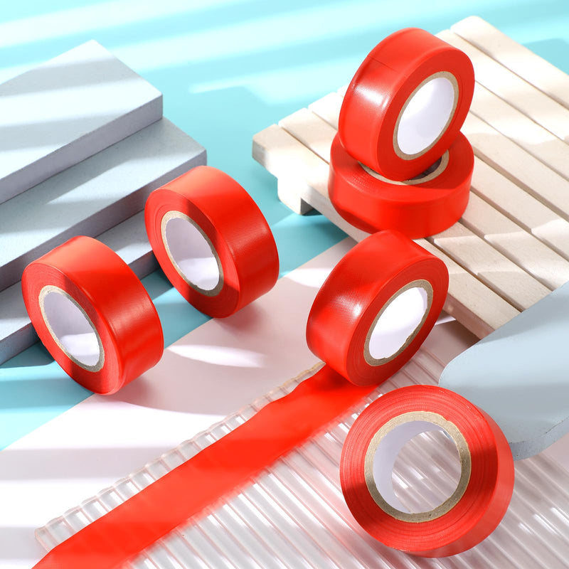 Chinco 6 Pieces Flourescent Flagging Tape Neon Ribbon Multipurpose Plastic Ribbon 30m x 6 Rolls Non Adhesive Tree Marking for Boundaries and Hazardous Areas Workplace(Fluorescent Red, 1 Inch)