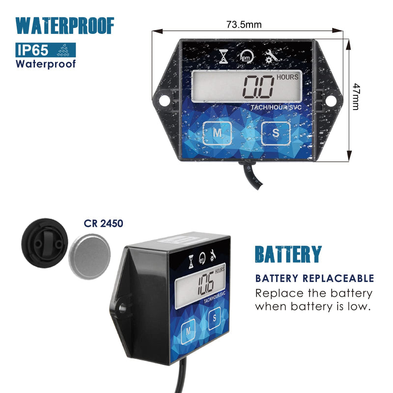 [Australia - AusPower] - 2 Pieces Runleader Small Engine Timer, Digital Tachometer, Maintenance Reminder, Battery Replaceable, User Shutdown, for ZTR Lawn Mower Tractor Generator Marine Outboard ATV (2) 2 