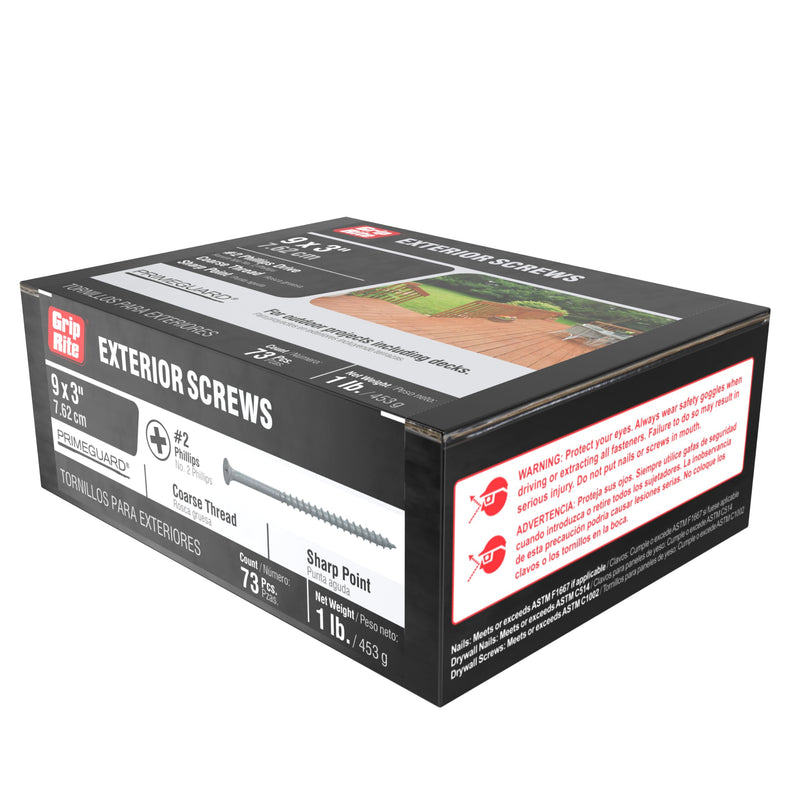 [Australia - AusPower] - Grip-Rite PTN3S1 PG10 Polymer Coated #8 x 3 Coarse Thread Deck Screw, Gray, 1lb Box #8 x 3" 