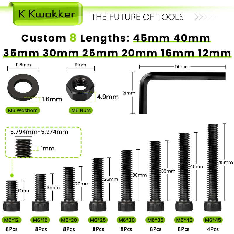 [Australia - AusPower] - Metric Bolt Assortment M2 M3 M4 M6 Screws Nuts and Washers Hex Socket Head Cap Machine Screws, Bolts and Nuts Kit 