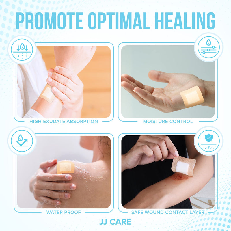 [Australia - AusPower] - JJ CARE Silicone Foam Dressing 2x2 [Pack of 10], Silicone Bandages for Wounds, Waterproof Wound Dressing with Silicone Adhesive Border, Absorbent Bed Sore Bandages for Wound Care 2x2 Inch (Pack of 10) 