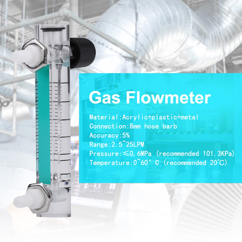 [Australia - AusPower] - Air Gas Flowmeter 2.5-25LPM with Control Valve 8mm Barbs Oxygen Flow Regulator for Gas Systems 