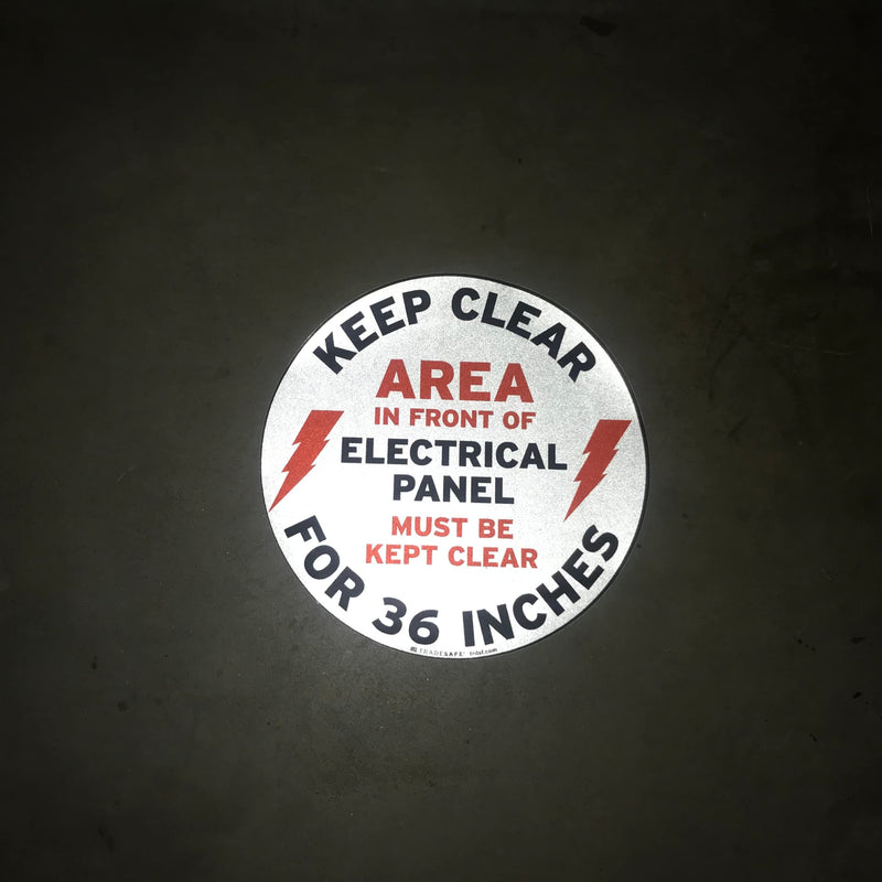 [Australia - AusPower] - TRADESAFE Keep Electrical Panel Clear Anti-Slip Floor Sticker - Area in Front of Electrical Panel Must Be Kept Clear for 36", Peel and Stick Adhesive Vinyl, ANSI-Compliant, 17” Diameter Round Sticker 
