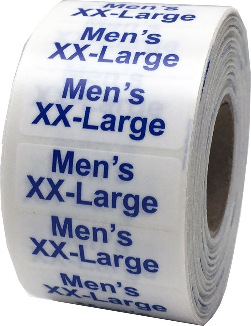 Men's XX-Large Clear Clothing Size Strip Stickers 1.25 x 5 Inch 125 Labels on a Roll
