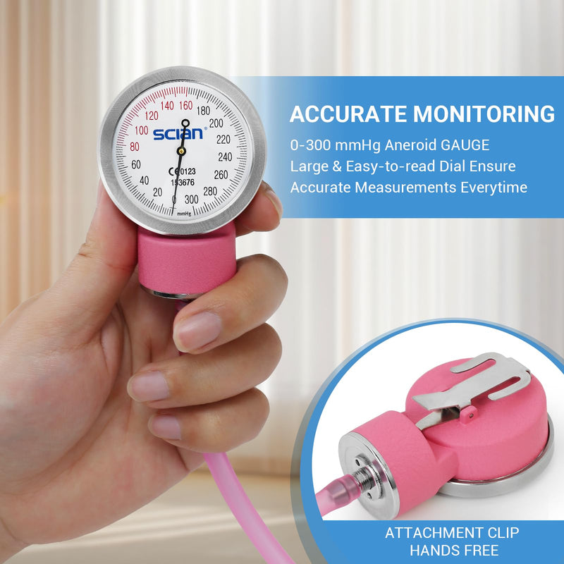 [Australia - AusPower] - SCIAN Manual Blood Pressure Cuff - Aneroid Sphygmomanometer with European Cuff 8.7-16.5" and D-Ring, Come with Carrying Bag for Nurse Doctor Senior Adult, Pink Pink (M Cuff 8.7-16.5") 