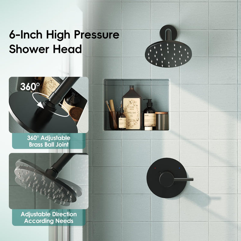 Replacement for Delta Shower Trim Kit 14 Series, Bathroom Matte Black Shower Faucet Set, 6-Inch Black Shower Head and Handle Set(Valve/Cartridge Not Included) Matte Black without Tub Spout