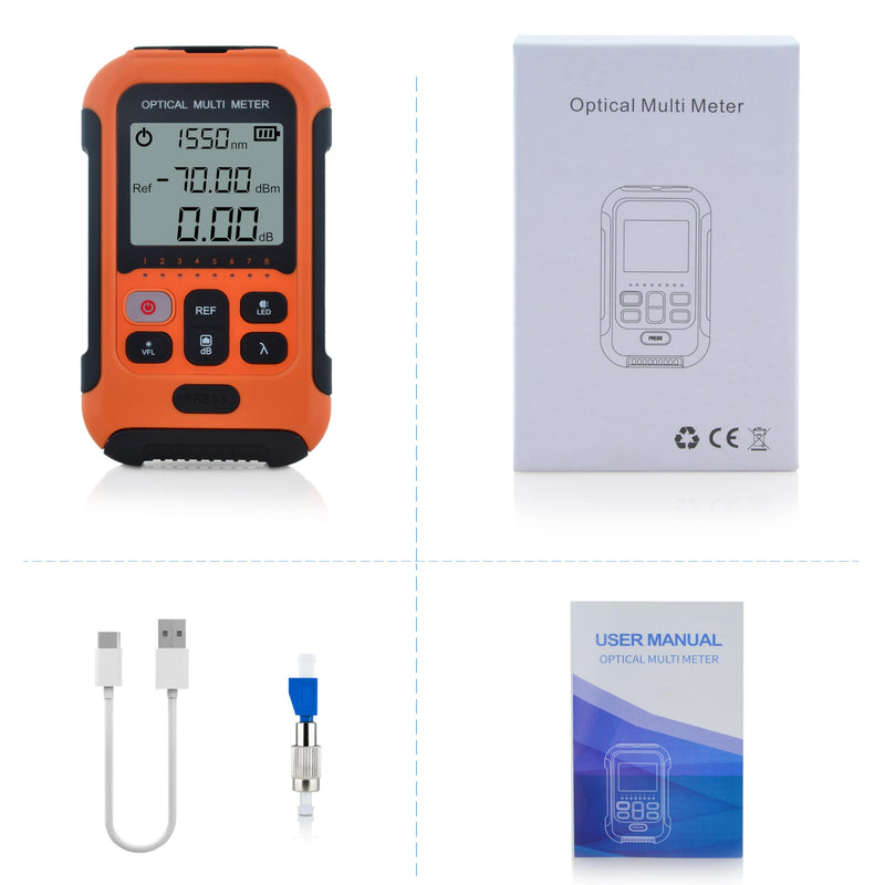 800nm~1700nm -70~+10dBm OPM with 20km VFL Optical Fiber Power Meter with 2.5mm Universal Connector+FC-LC Adapter Compatible with SC+FC+ST+LC -SS103PVA12 SS103PVA12(800~1700nm -70~+10dBm)