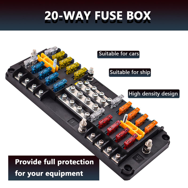 [Australia - AusPower] - 20 Way Blade Fuse Block 16 Circuit Fuse Holder Fuse DC SUB Panel with Ground and Cover for Car Boat Marine Trike Car Truck Vehicle SUV Yacht RV 