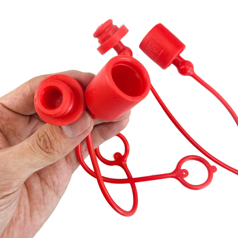 [Australia - AusPower] - 2sets 1/4 ISO A Hydraulic Coupler Male Dust Cap and Female Plug Cover,ISO A Pioneer Style Hydraulic Quick Disconnects Port Plug Cover Fittings,Red Cap with Retaining Ring Keeps Cap Connected to Hose 