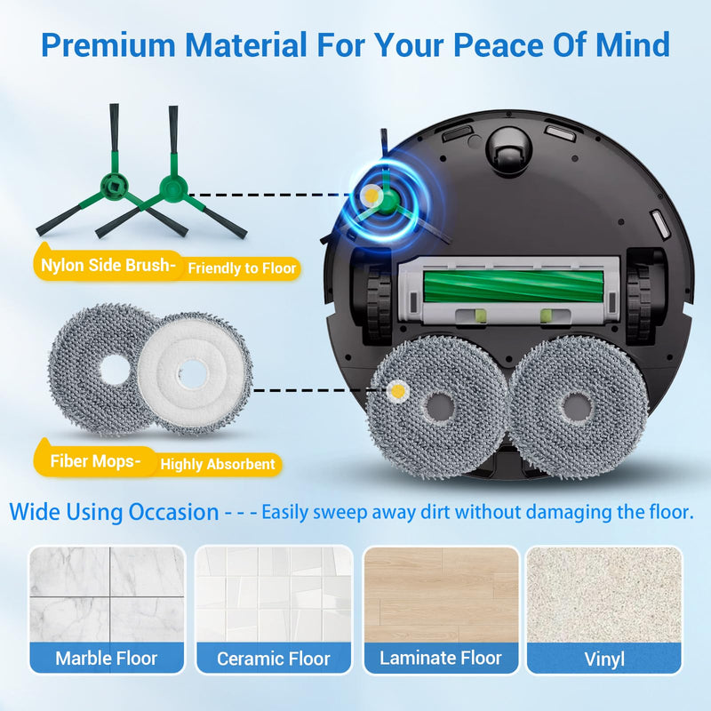 [Australia - AusPower] - Plus 405 Combo Replacement Parts for Roomba Plus 405 Combo Plus 505/ 507Combo Robot Vacuum Cleaner Parts with 2 Roller Brush, 4 HEAP, 6 Mops, 6 Dust Bags, 6 Side Brushes, 1 Clean Brush Replacement Parts for Roomba Plus 405/505/507 Combo 