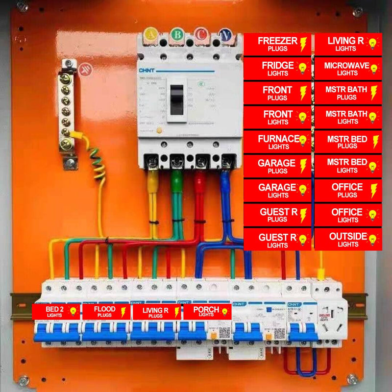 Circuit Breaker Box Label 0.5x1.5inch Electric Fuse Panel Box Identification Sticker 144pcs Plugs and Lights Circuit Breaker Label for Home Office, Electricians Catalog Load Center