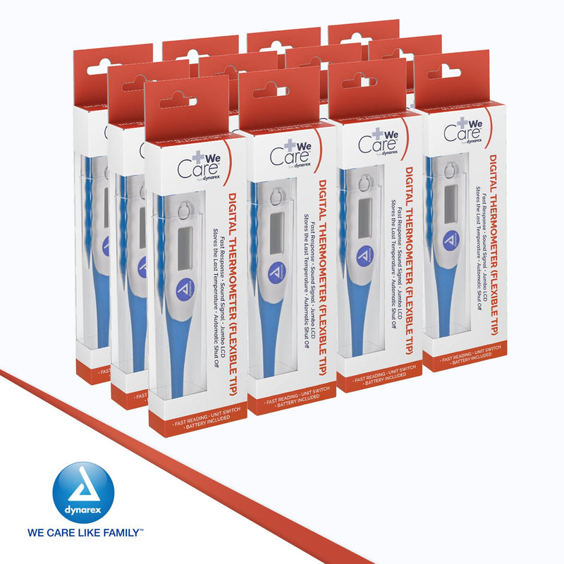 [Australia - AusPower] - Dynarex Oral Digital Thermometer for Fever with Flexible Tip, Accurate Medical Indicator with Alarm for Adults and Kids (Pack of 12) 
