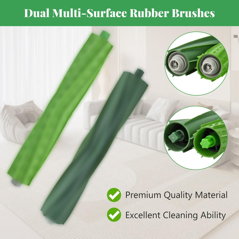 [Australia - AusPower] - Replacement Parts for iRobot Roomba i2 i3 i3+ i4 i4+ i6 i6+ i7 i7+ i8 i8+/Plus E5 E6 E7, Robot Vacuum Accessories, 2 Set Roller Brush 8 Filters 8 Side Brushes 8 Vacuum Bags E/I/J Series Replacement Parts - Green 
