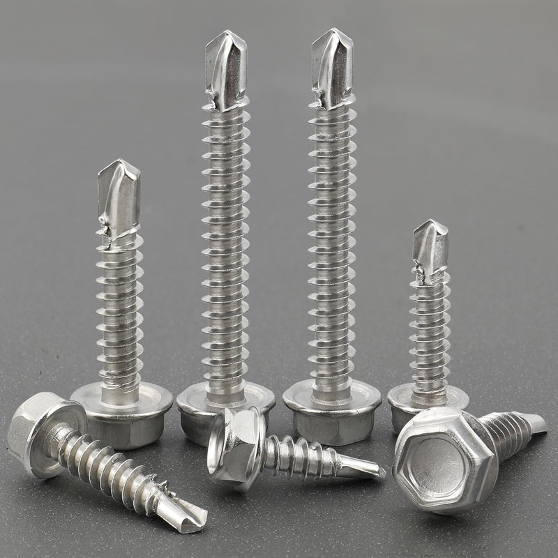 [Australia - AusPower] - 150Pcs Self Drilling Screws Assortment Kit, 410 Stainless Steel Self Tapping Sheet Metal TEK Screws, 8 1/2" 3/4" #10 1" 1-1/2", Hex Washer Head 