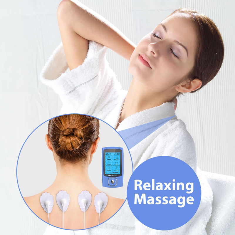 24 Modes Tens Unit Muscle Stimulator, Rechargeable Tens Machine with 8 Electrode Pads (American Gel), Electric Pulse Massager for Pain Relief Therapy（Blue） B-blue
