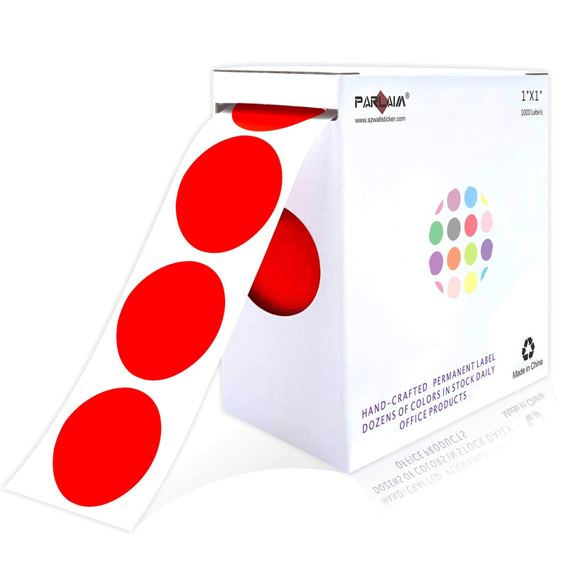 PARLAIM 1" Red Round Color Coding Circle Labels, 1000 per Roll in Dispenser Box, 1 inch Office Dot Sticker 1 Roll-1000PCS