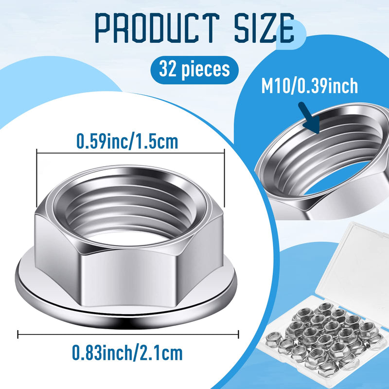 [Australia - AusPower] - 32 Pieces M10 x 1.25 mm Pitch Metric Fine Pitch Hexagonal Flange Nuts Stainless Steel Locking Flange Nut for YFZ450 YFZ660 