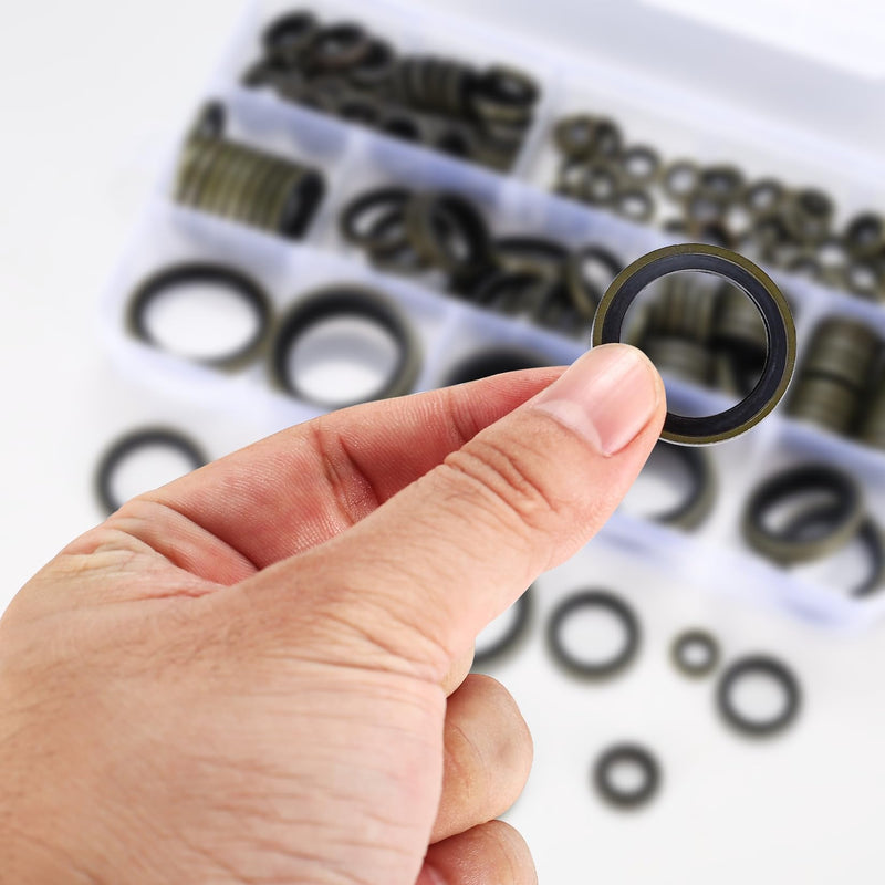 [Australia - AusPower] - 160 Pcs Bonded Seal Washers, Automotive Self-Centered Seal Gasket Set,Rubber Metal Bonded Sealing Washers, Hydraulic Oil Pipe Seal Gasket Washer, O-Ring Assortment Kit, 10 Sizes, M6 to M24 