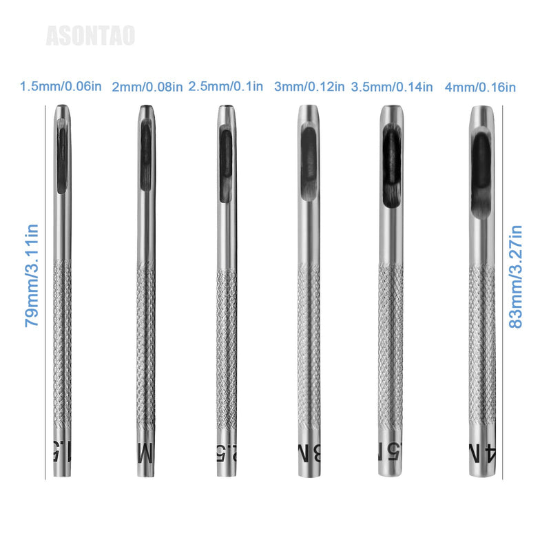 [Australia - AusPower] - 6PCS Hollow Leather Hole Punch Set (1.5mm-4mm) for Belts, Watch Bands, Leather Craft, Round Hole Punch Tool for Belt, DIY, Leatherworking, Repair Tools -ASONTAO Hole Punch Silver 