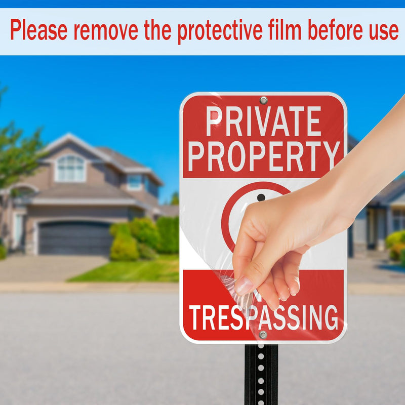 2Pack Private Property No Trespassing Sign, 18 x 12 inches, Reflective Aluminum, Waterproof, Weatherproof and Fade, Weather Resistant 2 Pack-18"x12" Private Property No Trespassing