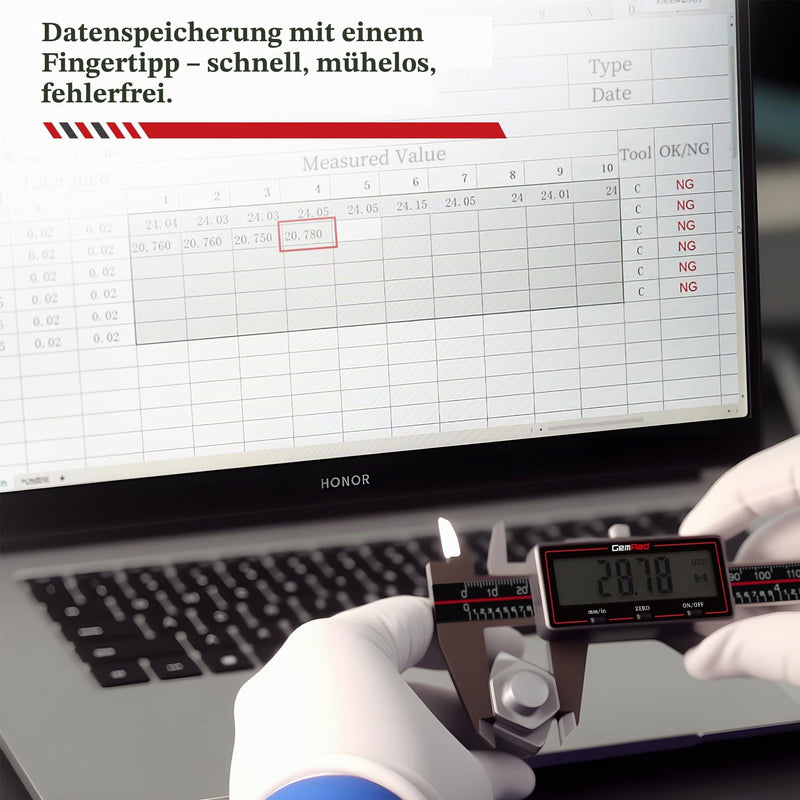 GemRed Digital Caliper 200mm / 8" with Large LCD Display | With large LCD display, digital calliper, mm/inch conversion, auto-off, 4-way measurement for workshop, DIY & 3D printing