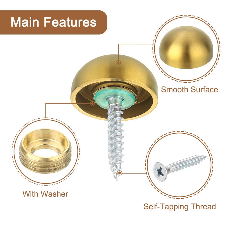 [Australia - AusPower] - uxcell 4 Set Mirror Screws with Caps, 20mm 304 Stainless Steel Decorative Cover Nails for Wall Mirror Mounting Sign Advertising Hardware, Gold 