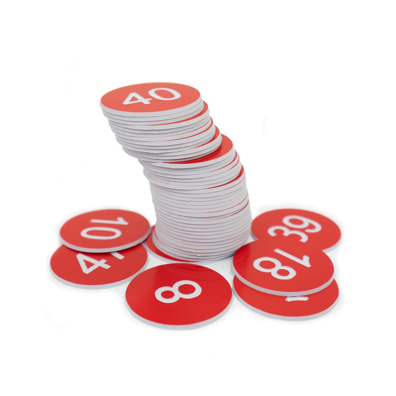 Plastic Number Tags Engraved Numbered Tags Without Hole (1-200, Red) 1-200