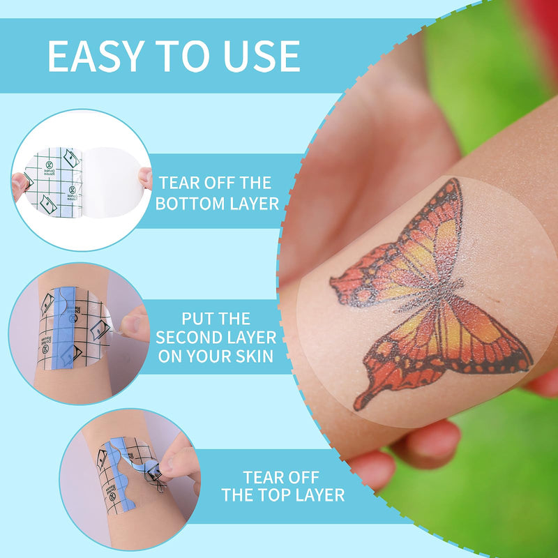 100Pcs Tattoo Aftercare Waterproof Bandage, Adhesive Transparent Stretch Film Dressing Cover Second Skin Tattoo Cover Up Tape, Protective Tattoo Wrap for Wound Dressing, Swimming, Shower 2.5 Inch