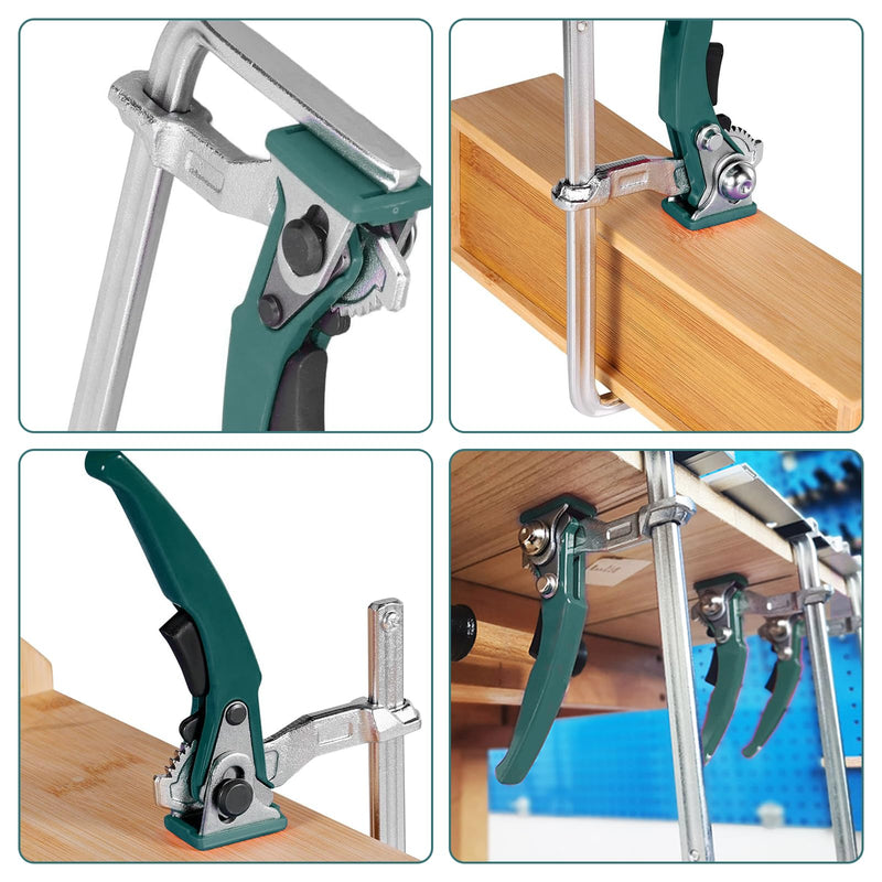 2 x lever clamps, all-steel table clamp with lever handle | Quick release ferrule with 160 mm capacity and 60 mm throat depth for cutting grinding, green 2 Piece Lever Clamp Set