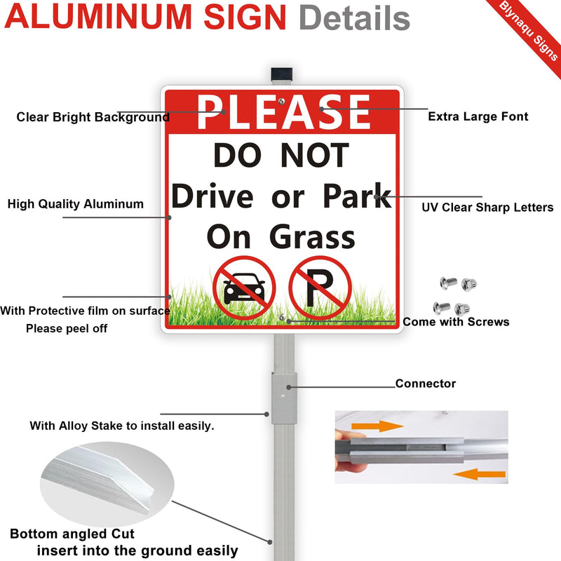 2Pack Please Do Not Drive Or Park On Grass Sign, Keep Off The Grass Yard Sign With 28" Metal Stakes, 10 x 10 Inch No Parking on Grass Sign, Weatherproof, Easy To Install