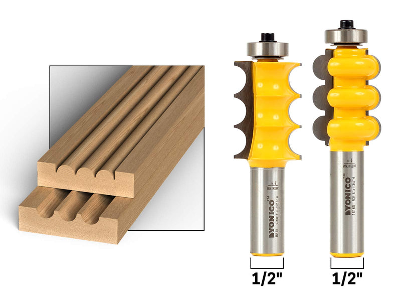 YONICO Furniture Molding and Trim Router Bits Set 2 Bit Triple Bead & Flute 1/2-Inch Shank 16260 2 Bit 3/8" Triple Bead & Flute - 1/2" Shank