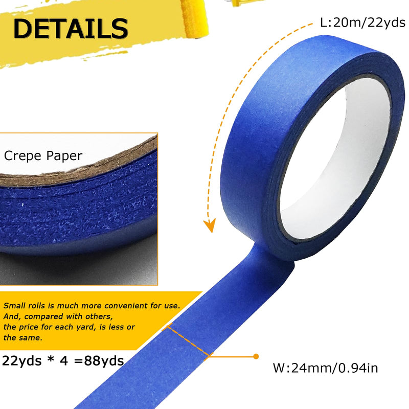 [Australia - AusPower] - 4 Rolls Premium Painters Tape, Blue Tape, Masking Master Tape, Paint Tape for Multi-Purpose, Painting, Painter's, DIY Crafts Arts (88yd =0.94IN*22yd*4) Decoration Labeling No Residue, Easy Removal 4 Rolls / Pack 