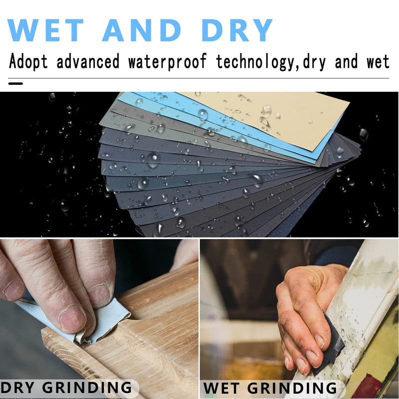 [Australia - AusPower] - FEIHU Sandpaper Set, Grit from 120/180/240/320 to 7000/8000/10000, Waterproof Wet and Dry for Automated Sanding, Epoxy Resin, Wood, Stone, Varnish, Metal, Cars, 9 x 3.6 Inches (51 Pieces) 9×3.6 inch/51 PCS 
