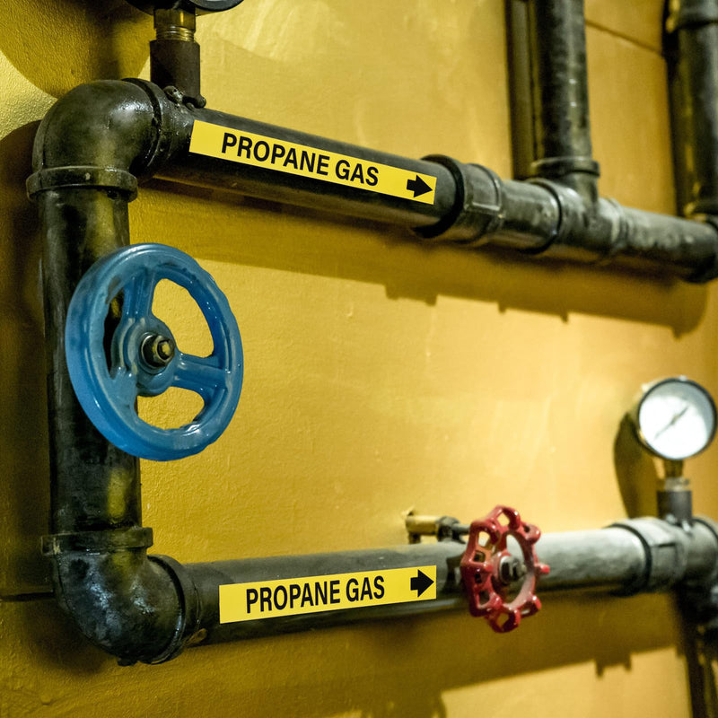 25 Pcs Propane Gas Pipe Markers 1" x 8" Self Adhesive Safety Stickers Gas Pipe Labels with Directional Arrows for Pipefitter Pipes Lines Inspections Regulators Heaters 1" X 8" 25