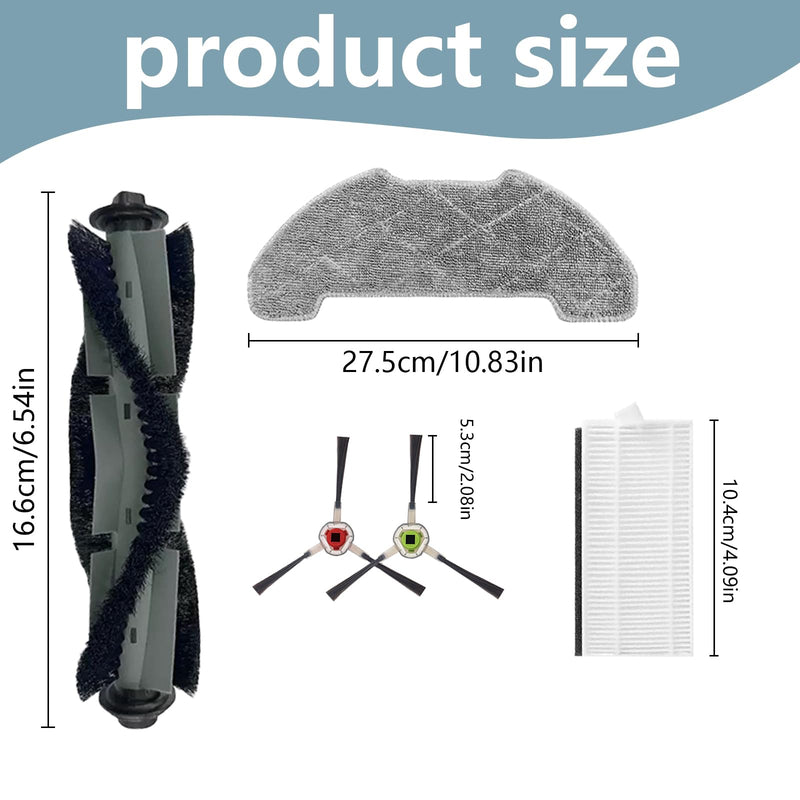 16 Pcs Replacement Part Kit for Airrobo P30 Vacuum Cleaner, 1 Main Brush, 4 Filters, 4 Mop Pads, 6 Side Brushes Accessories Attachments
