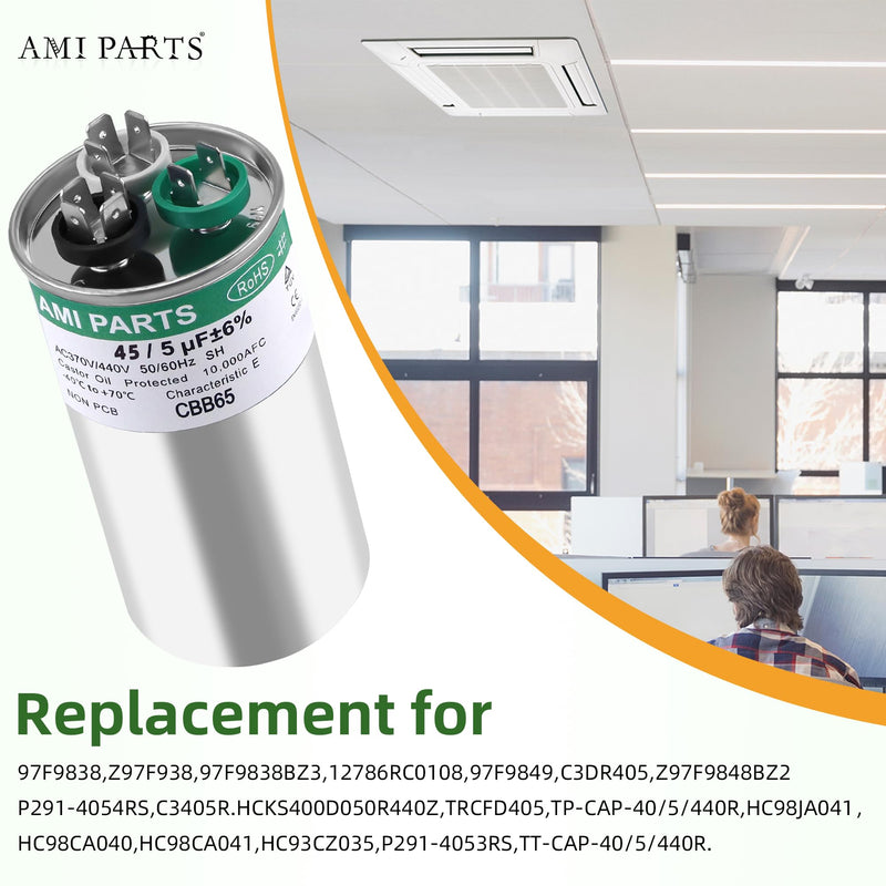 [Australia - AusPower] - CBB65B 45+5 MFD 45/5 uF 370/440V A/C Capacitor Round Dual Run Capacitor Replace for 97F9895 Z97F995,for Heat Pump?Condenser Fan?Air Conditioner Capacitor?HVAC Capacitor-5 Years Warranty 45+5MFD 