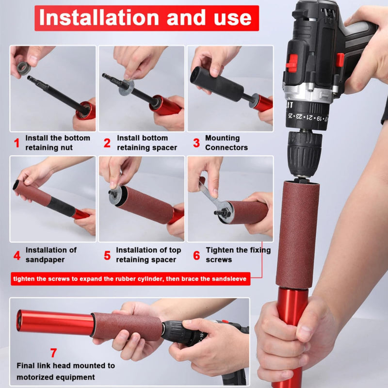 Spindle Sander Adapter, Handheld Rubber Sanding Drum Set for Drills, Spindle Sander Adapter Sanding Rollers, Drill Bit, Grinding Arbor, Spindle Sander Adaptor with 10 Sandpaper Sleeves