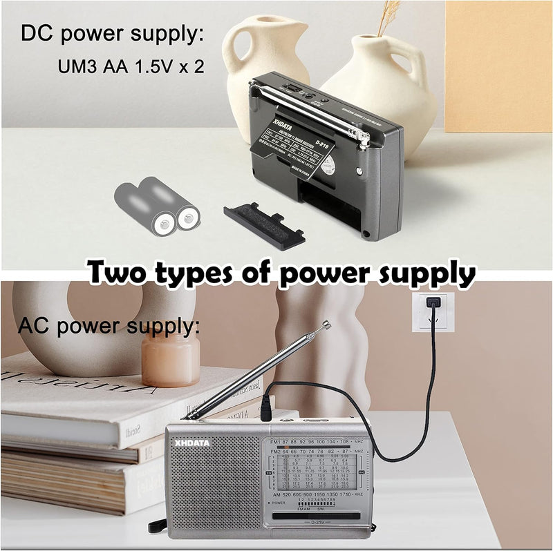 [Australia - AusPower] - XHDATA D219 Portable AM FM Shortwave Radio Battery Operated Small Great Reception Radio with Good Sound,Earphone Jack for Gift Elder,Home,Child [Sliver] Sliver 